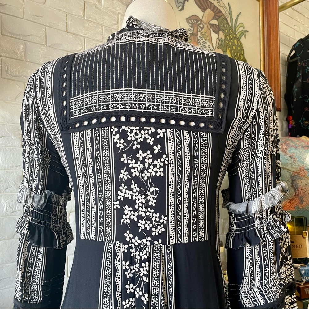Sea New York Keely Tie-Neck Long-Sleeve Peasant Mini Tunic Dress Black Boho - Picture 11 of 15